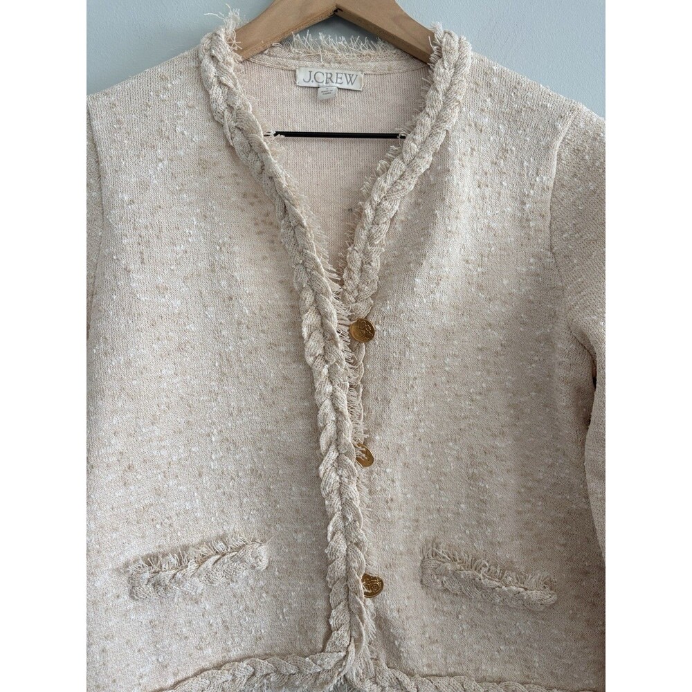 J. Crew Marled Fringe Trim Sweater Lady Cropped Jacket Womens Small Tan - Picture 3 of 7